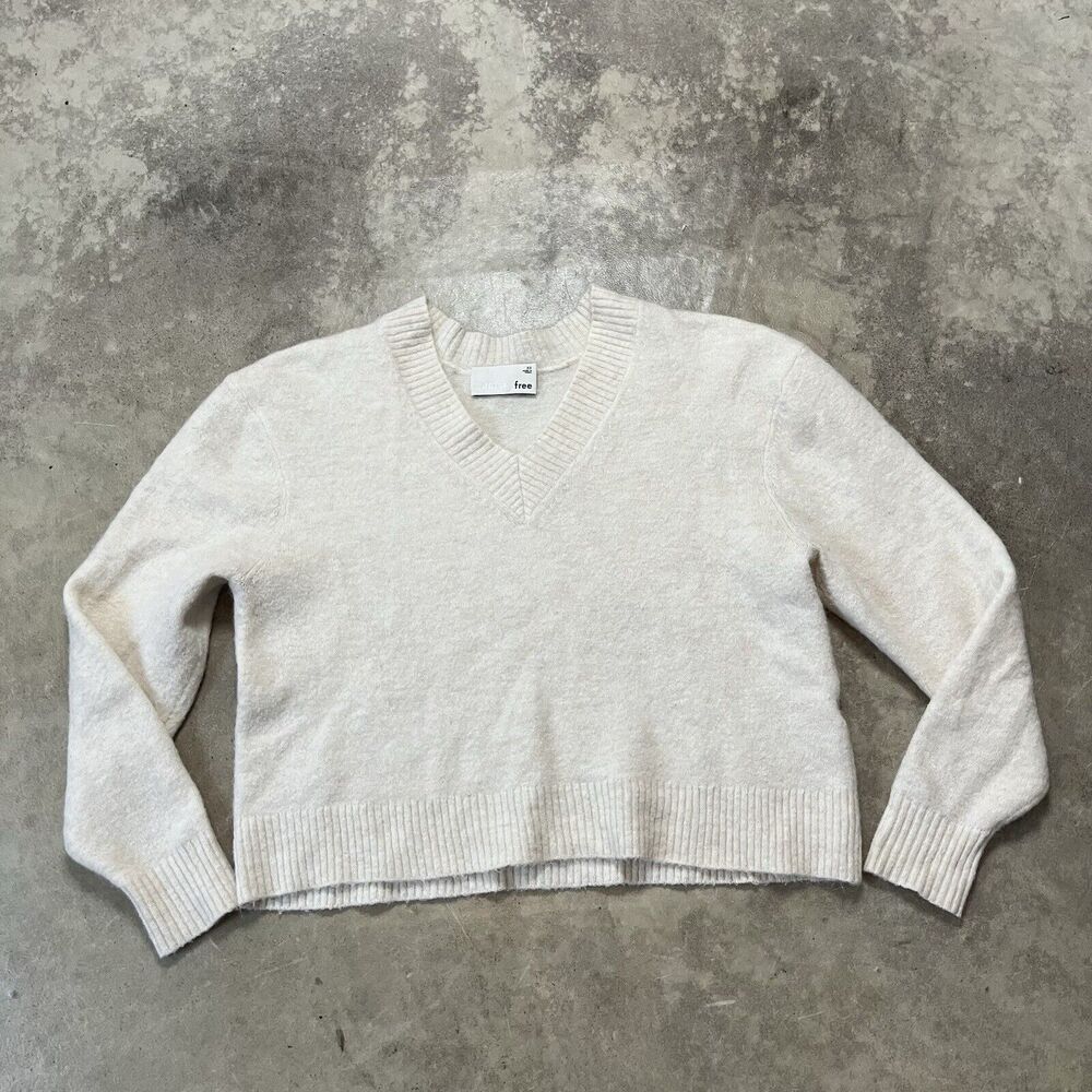 Wilfred Free Sweater Womens XS Ivory V Neck Alpaca‎ Wool Blend Soft Long Sleeve
